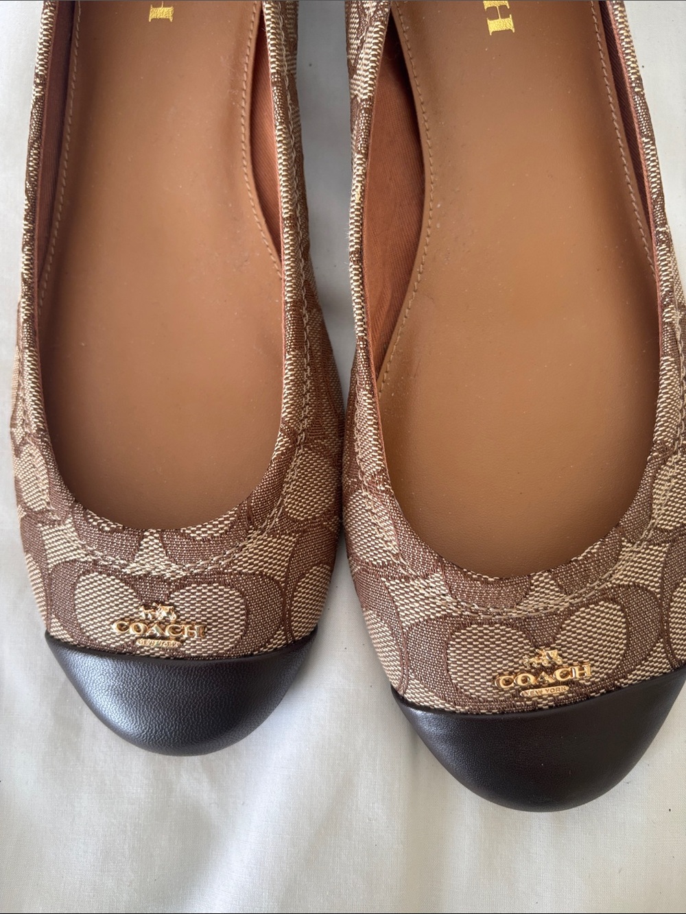 Coach Brown Signature Canvas Ballet Flats with Dark Brown Cap Toe - Picture 8 of 12